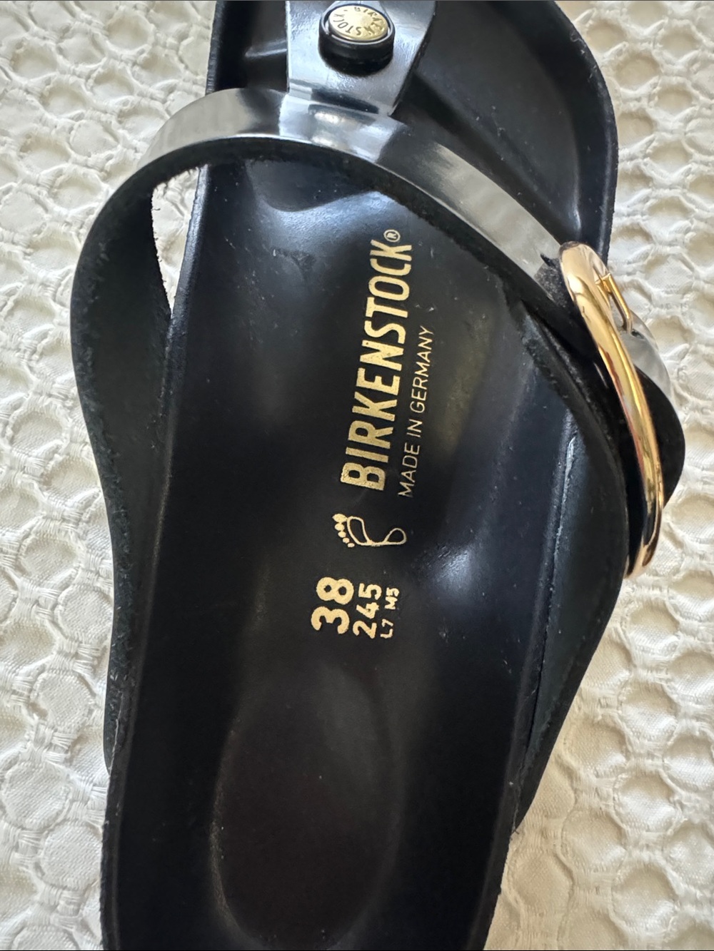 Birkenstock Black Gizeh Sandals with Gold Buckles - Picture 5 of 7